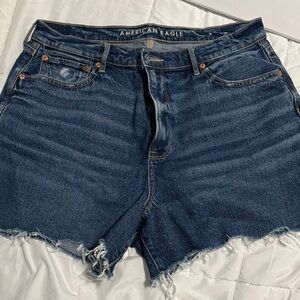 American Eagle Outfitters Dark Blue Frayed Jean Shorts
